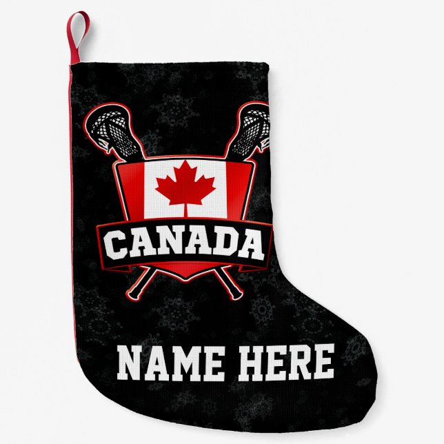 Petite Chaussette De Noël Drapeau canadien de crosse - Stocks de Noël (Devant)