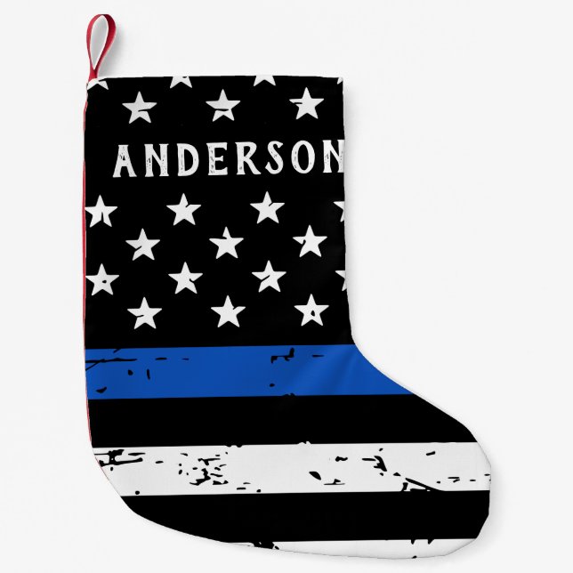 Petite Chaussette De Noël Drapeau de la ligne bleue mince personnalisé (Devant)