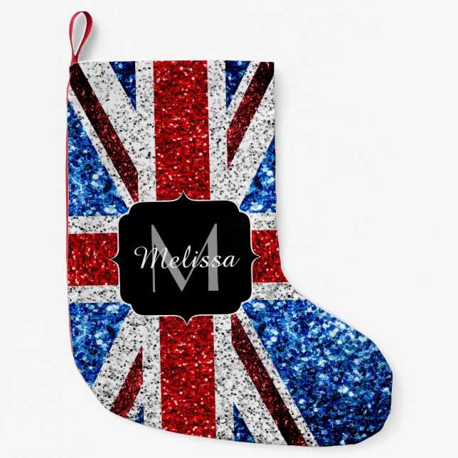 Petite Chaussette De Noël Drapeau rouge bleu blanc brillant parties scintill (Devant)