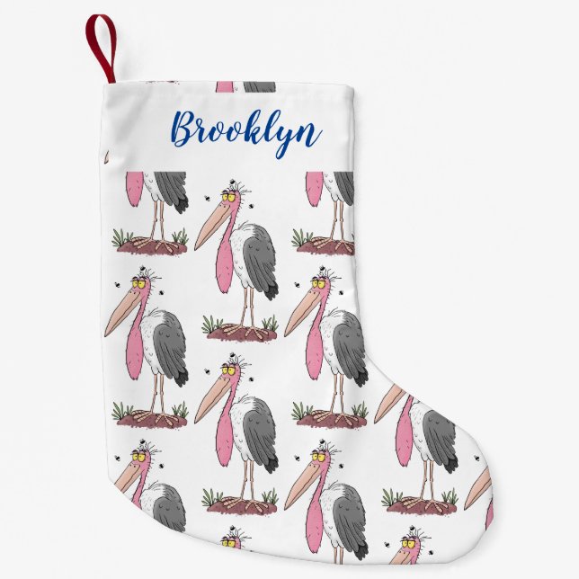 Petite Chaussette De Noël Drôle dessin animé de cigogne en marabou (Devant)