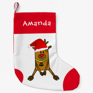 Petite Chaussette De Noël Drôle mignon cerf avec le chapeau du Père Noël Des