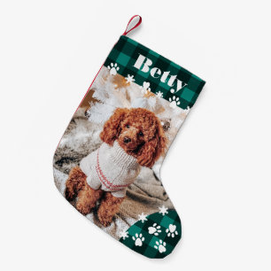Petite Chaussette De Noël Drôle mignon chien vert animal photo Noël plaid