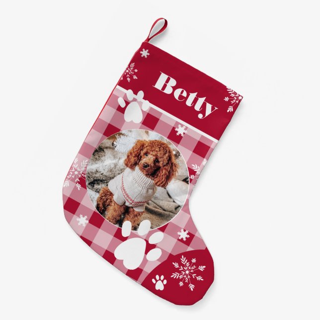 Petite Chaussette De Noël Drôle mignon rouge flanelle chien photo de animal  (Devant (Accrochage))