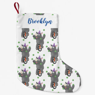 Petite Chaussette De Noël Drôle rhinocéros mignon jonglant sur monocycle