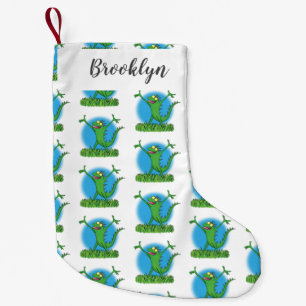 Petite Chaussette De Noël Drôle vert souriant animé lézard d'iguane