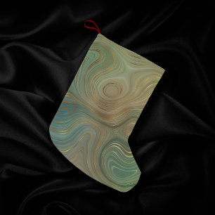 Petite Chaussette De Noël Earthy Olive Strata   Agate d'encre verte et dorée