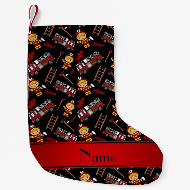 Petite Chaussette De Noël Échelles noires nommées personnalisées de camions (Devant)