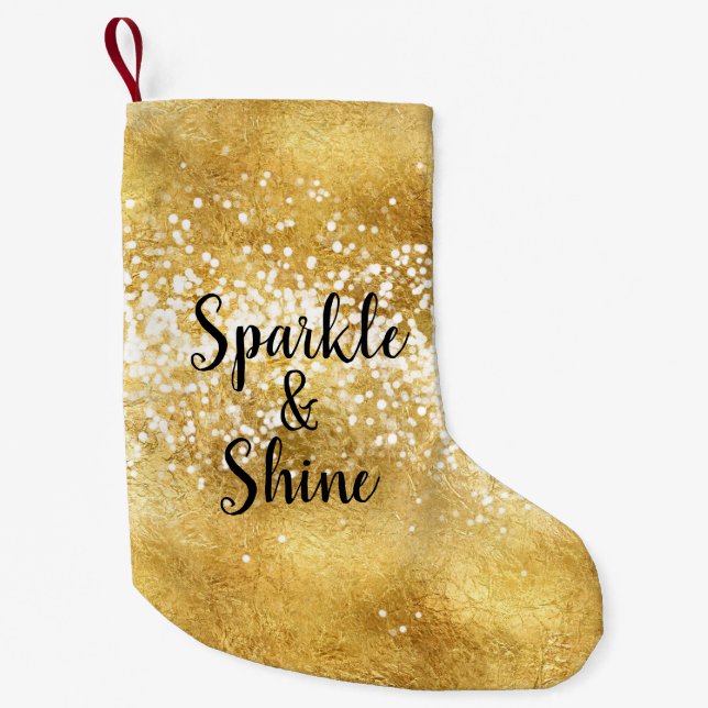 Petite Chaussette De Noël Éclat blanc d'étincelle d'or (Devant)