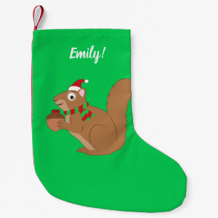 Petite Chaussette De Noël Écureuil habillé d'un chapeau de Père Noël Pet