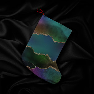 Petite Chaussette De Noël Edgy Agate   Sombre Moody Jewel Tone Mystic Turquo