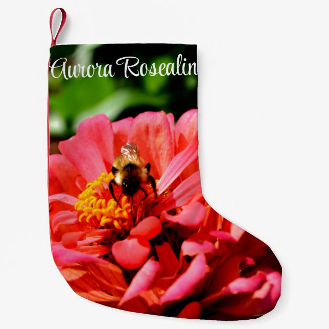 Petite Chaussette De Noël Eelgant rouge floral photo bourdon (Devant)