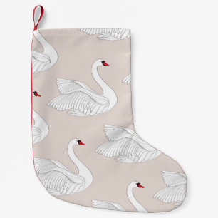 Petite Chaussette De Noël Elégance du cygne : Motif blanc ornemental.