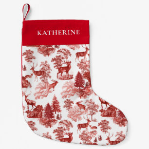 Petite Chaussette De Noël Elégant Cerf de Toile Rouge Français dans le bois