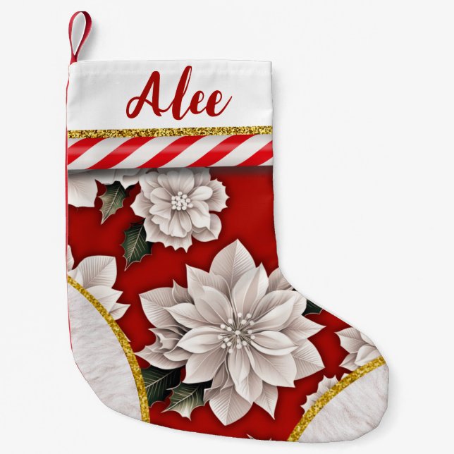 Petite Chaussette De Noël Élégant Festif Floral Nom personnalisé (Devant)