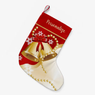 Petite Chaussette De Noël Elégant Gold Bells & Pearles Noël