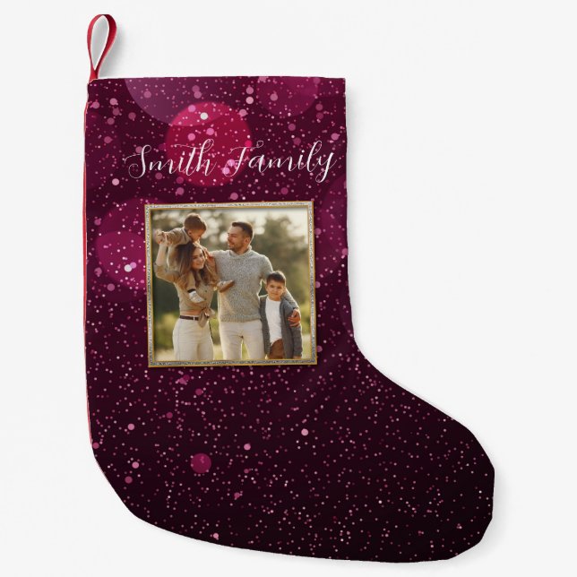 Petite Chaussette De Noël Élégant moderne violet photo personnalisée Petit N (Devant)
