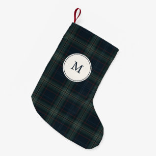 Petite Chaussette De Noël Élégant Monogramme bleu marine et vert