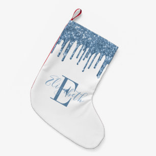 Petite Chaussette De Noël Elégant Monogramme Bleu Parties scintillant Drives