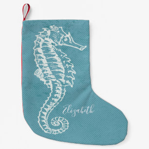 Petite Chaussette De Noël Élégant Monogramme de Cheval de mer de la plage 