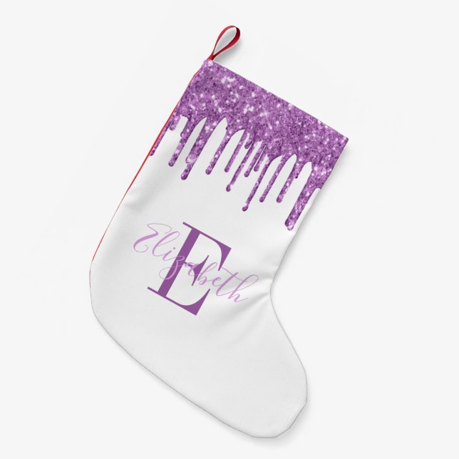 Petite Chaussette De Noël Élégant Monogramme Purple Faux Parties scintillant (Devant (Accrochage))