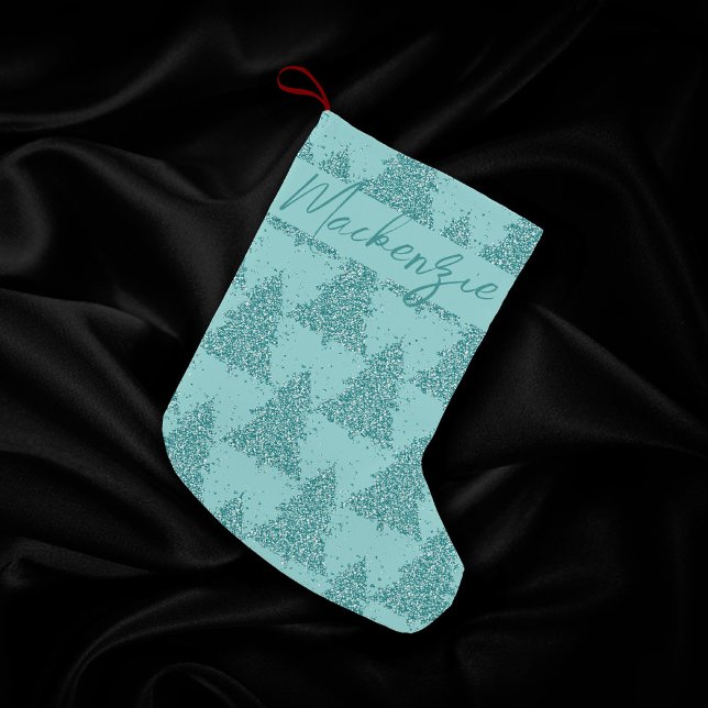 Petite Chaussette De Noël Élégant Motif d'arbre | Luxe Aqua Mint personnalis (Créateur téléchargé)