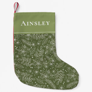 Petite Chaussette De Noël Élégant Noël familial botanique floral vert