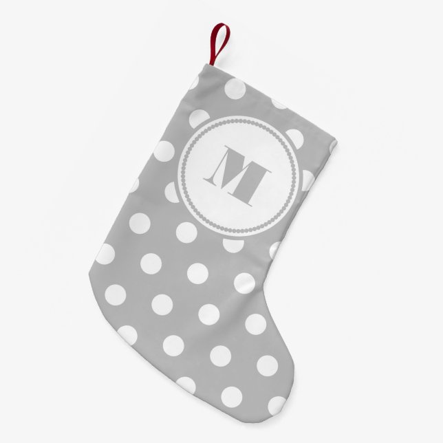 Petite Chaussette De Noël Élégant Pois gris monogramme (Devant (Accrochage))