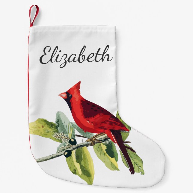 Petite Chaussette De Noël Elégant Red Cardinal Bird & Name en Script (Devant)