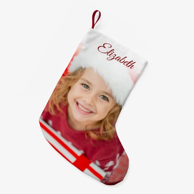 Petite Chaussette De Noël Elegant Red Custom Name Photo (Devant (Accrochage))