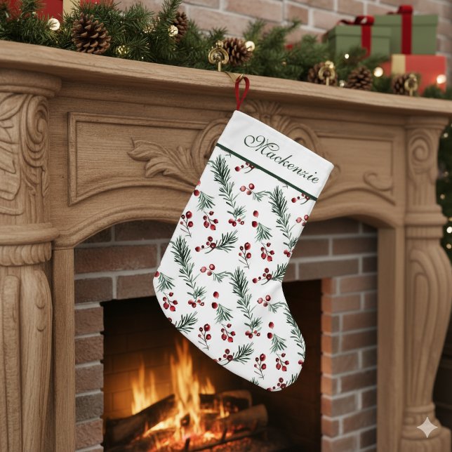Petite Chaussette De Noël Élégant rouge et vert Botanique Noël personnalisé (Elegant Red and Green Botanical Christmas Custom Small Christmas Stocking)