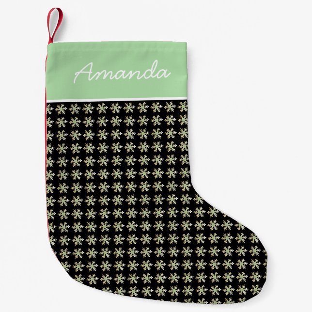 Petite Chaussette De Noël Élégant Snowflakes élégant Nom noir (Devant)