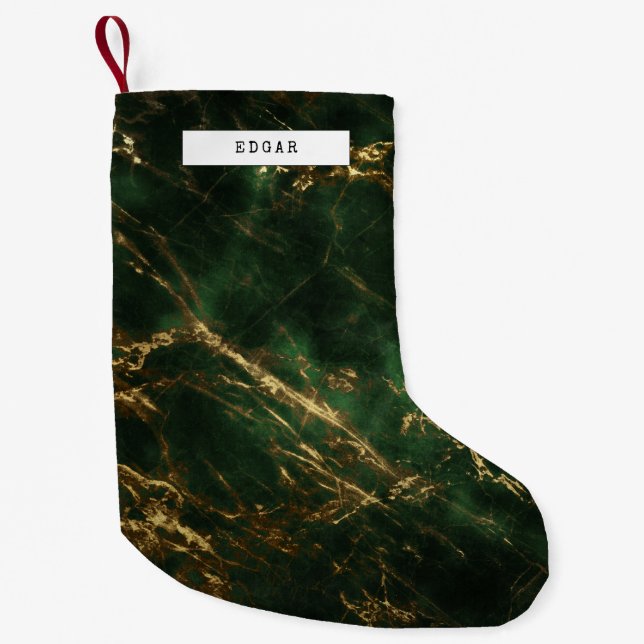Petite Chaussette De Noël Élégant vert et or (Devant)