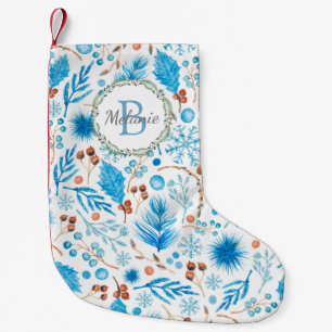 Petite Chaussette De Noël Elégante aquarelle d'hiver Motif Monogramme Wreath