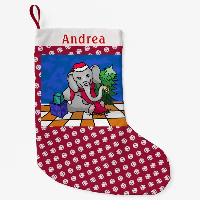 Petite Chaussette De Noël Eléphant de Noël personnalisé Motif Snowflake (Devant)