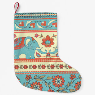 Petite Chaussette De Noël Eléphants, fleurs, motif ethnique rayé