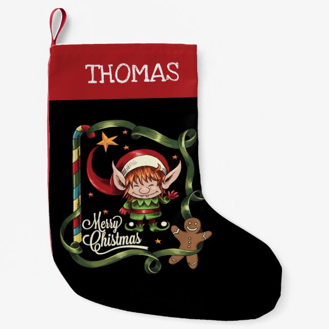 Petite Chaussette De Noël Elfe Personnalisé Joyeux pain d'épice de Noël (Devant)