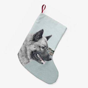 Petite Chaussette De Noël Elkhound norvégien à la peinture de village - Chie