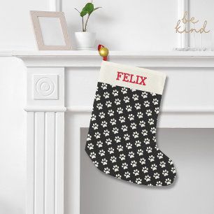 Petite Chaussette De Noël Empreinte de patte de noir de nom de chat de Noël