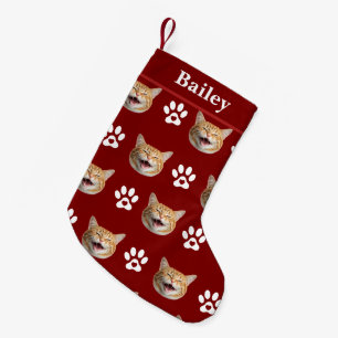 Petite Chaussette De Noël Empreinte de patte de visage et de nom de chat per