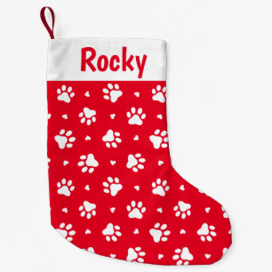 Petite Chaussette De Noël Empreintes de pattes de chien blanc et Motif de co