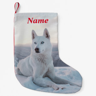 Petite Chaussette De Noël Enchanter le Chien Husky Blanc dans la neige