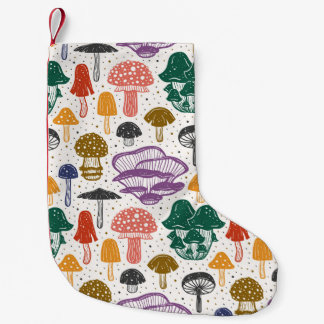 Petite Chaussette De Noël Encre de champignons de forêt Texture Vintage