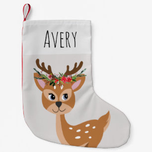 Petite Chaussette De Noël Enfants Rinder gris mignonne avec Flower Wreath & 