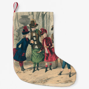 Petite Chaussette De Noël Enfants victoriens antiques jouant au ballon Hiver
