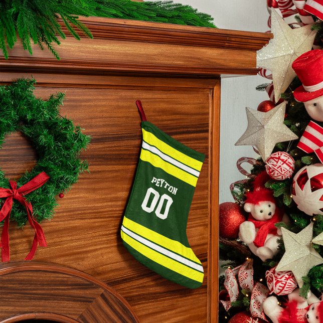 Petite Chaussette De Noël Équipe de football verte et jaune personnalisée (Créateur téléchargé)