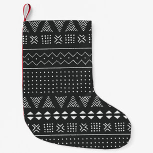 Petite Chaussette De Noël Ethnie tribale : motif noir blanc.