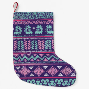 Petite Chaussette De Noël Ethnique Tribale : Motif coloré sans couture.
