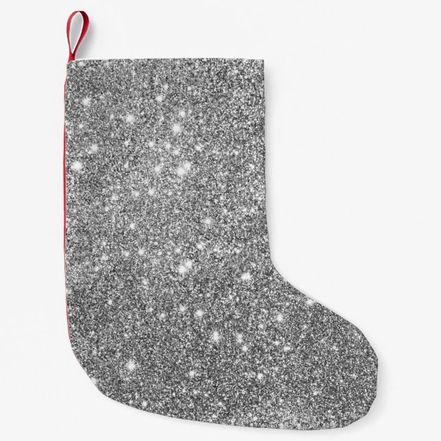 Petite Chaussette De Noël Étincelles argentées de parties scintillantes (Devant)