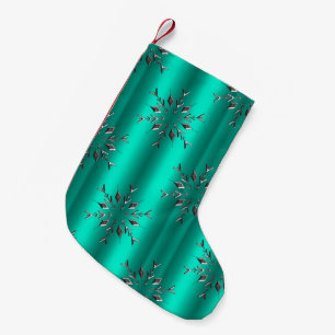 Petite Chaussette De Noël Étoile de Noël en argent sur Turquoise