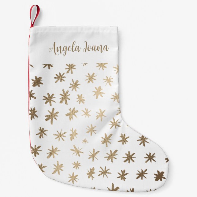 Petite Chaussette De Noël étoiles métalliques avec nom - or (Devant)